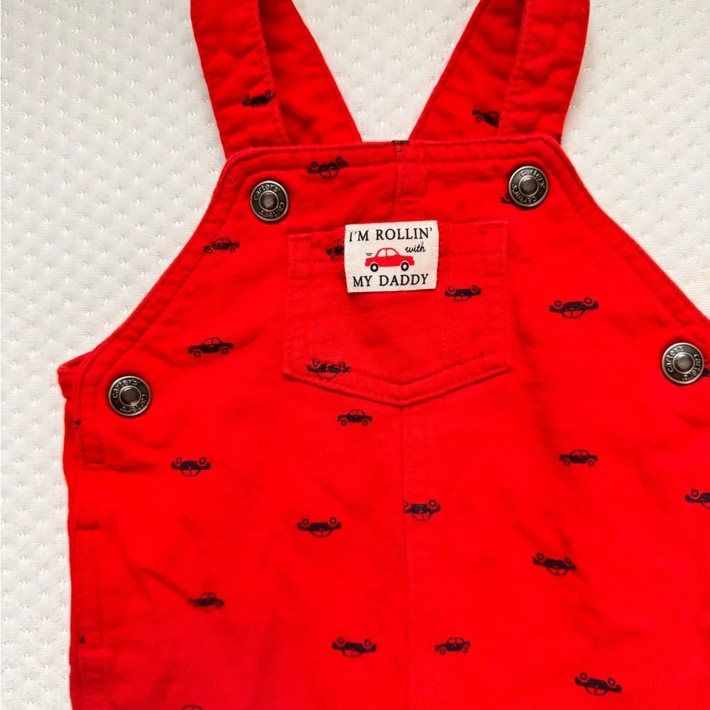 Carter’s baby/toddler Red‎ overalls 18 moths car design “rolling with my daddy